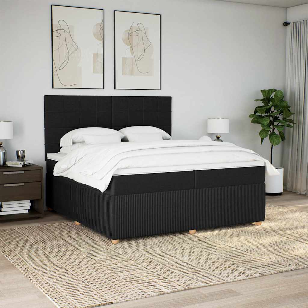 Box spring postelja z vzmetnico črn 200×200 cm blago