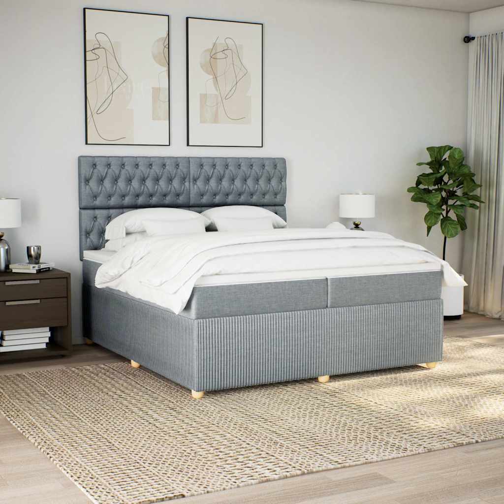 Box spring postelja z vzmetnico svetlo siva 200×200 cm blago