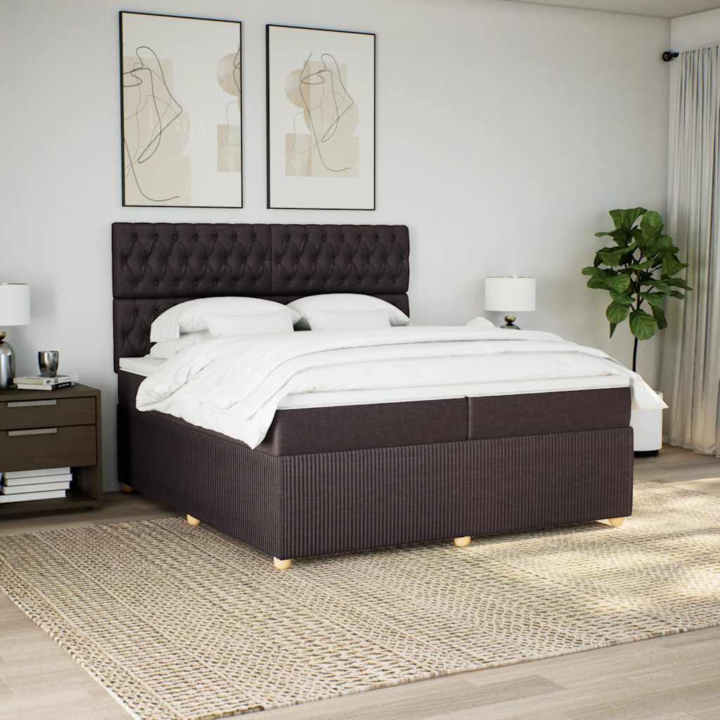 Box spring postelja z vzmetnico temno rjav 200×200 cm blago