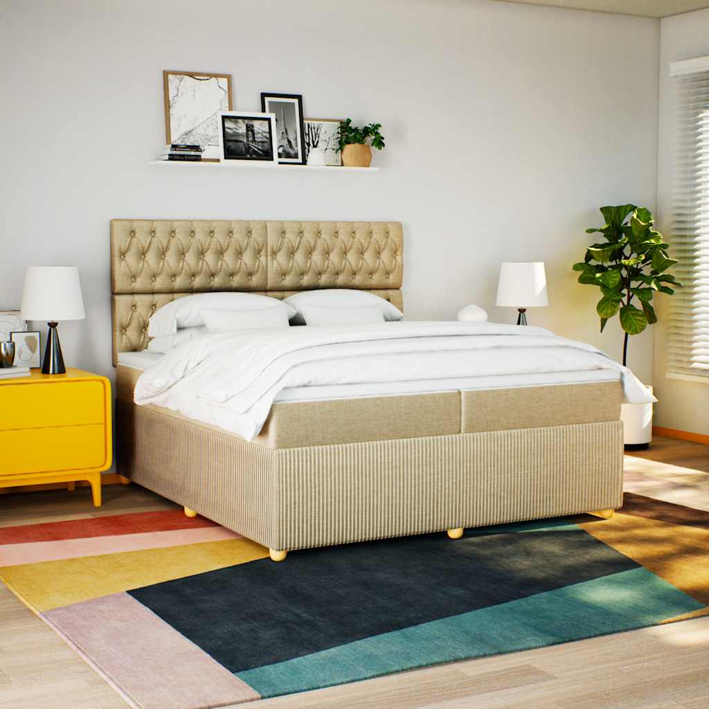 Box spring postelja z vzmetnico krem 200×200 cm blago