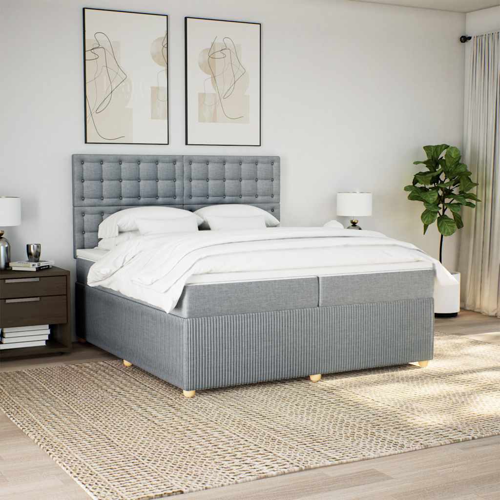 Box spring postelja z vzmetnico svetlo siva 200×200 cm blago