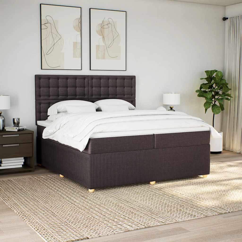 Box spring postelja z vzmetnico temno rjav 200×200 cm blago