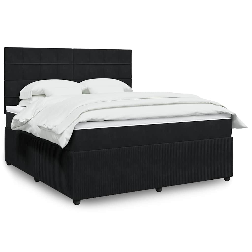 Box spring postelja z vzmetnico črna 180×200 cm žamet