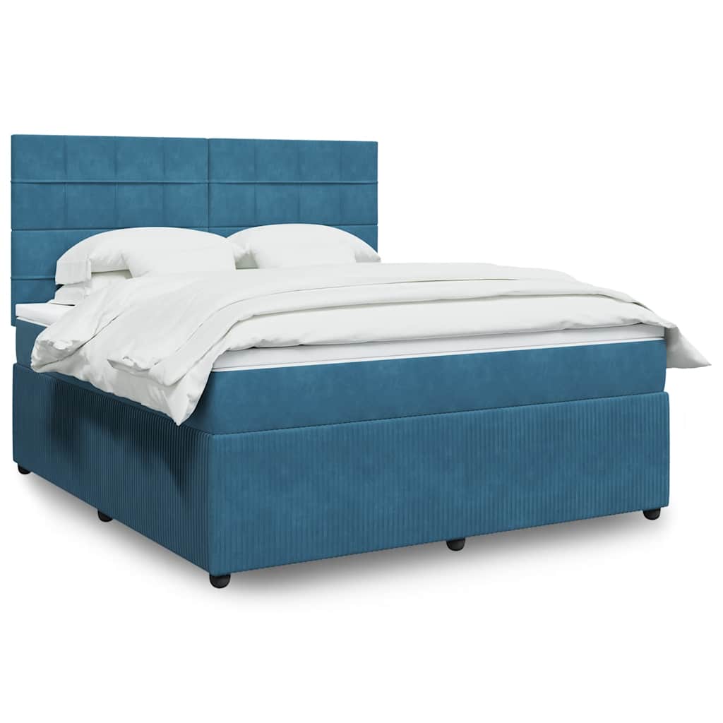 Box spring postelja z vzmetnico modra 180×200 cm žamet