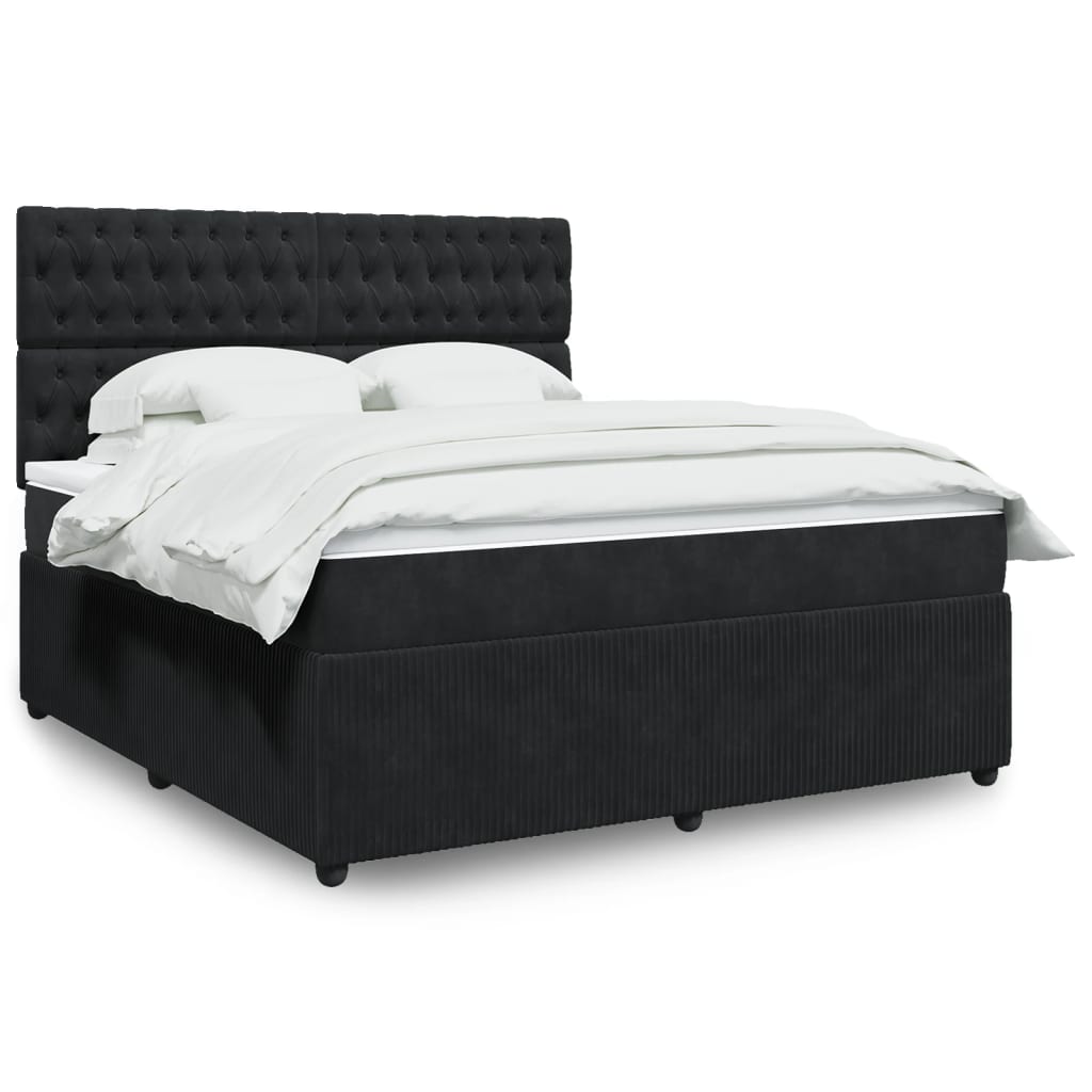 Box spring postelja z vzmetnico črna 180×200 cm žamet