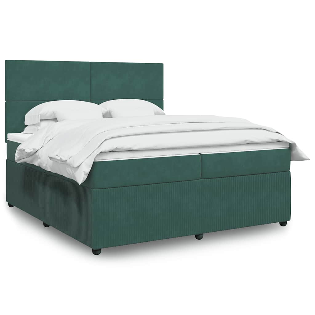 Box spring postelja z vzmetnico temno zelena 200×200 cm žamet