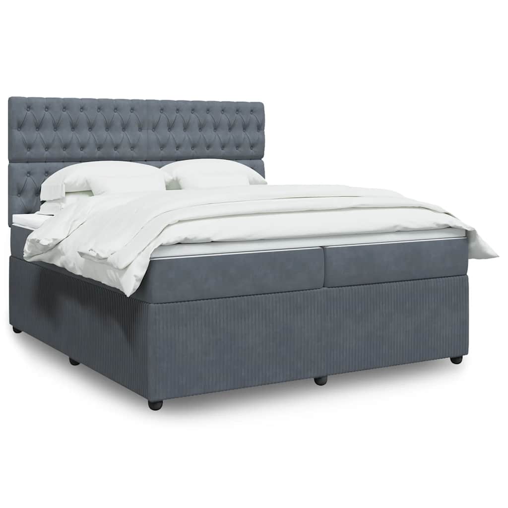 Box spring postelja z vzmetnico temno siva 200×200 cm žamet