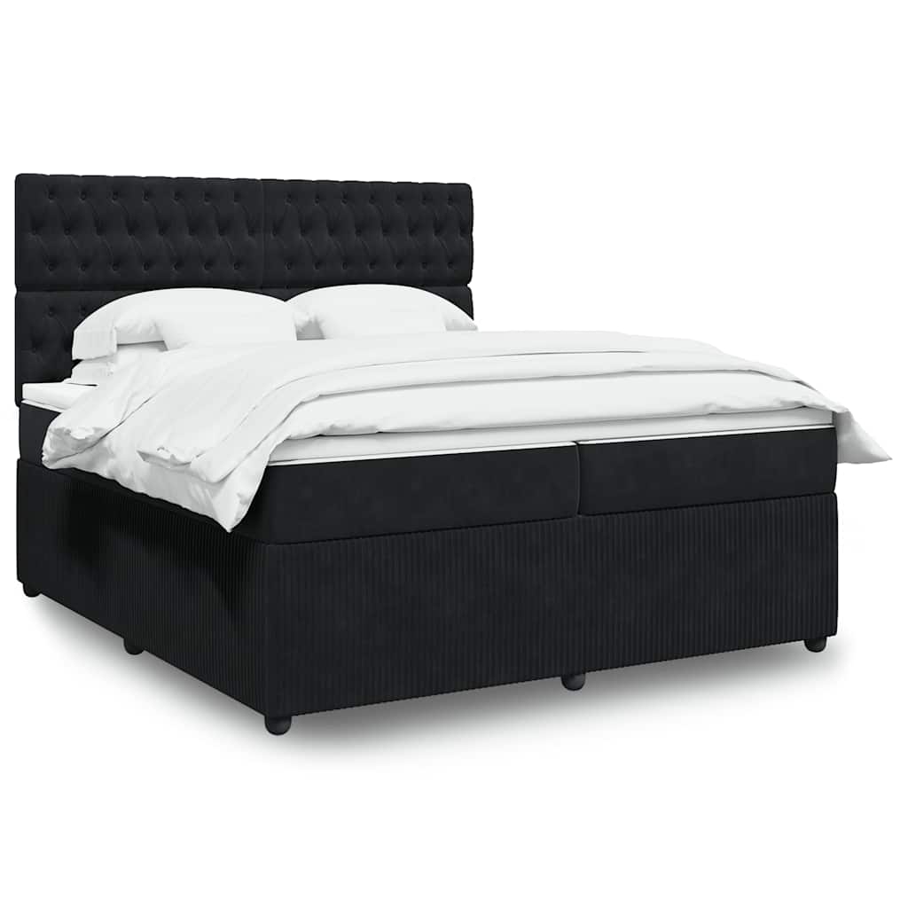 Box spring postelja z vzmetnico črna 200×200 cm žamet