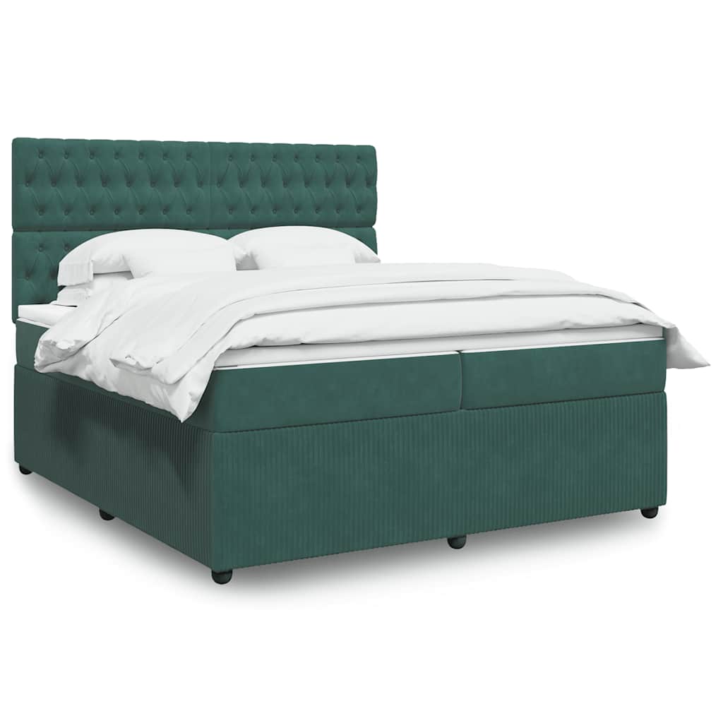 Box spring postelja z vzmetnico temno zelena 200×200 cm žamet