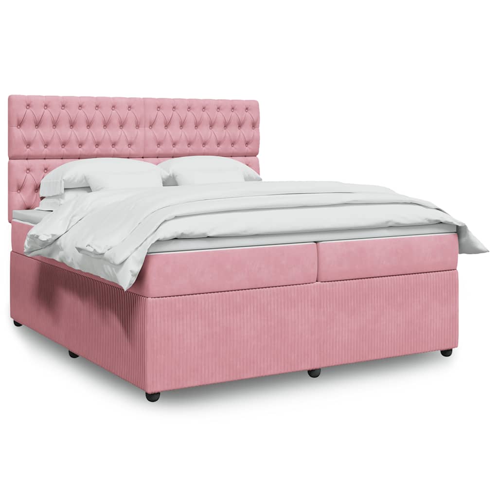 Box spring postelja z vzmetnico roza 200×200 cm žamet