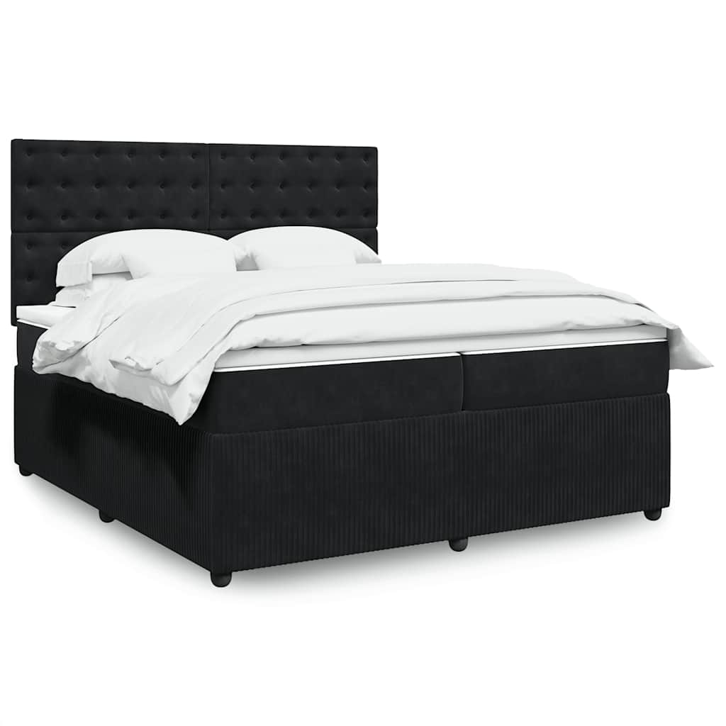 Box spring postelja z vzmetnico črna 200×200 cm žamet