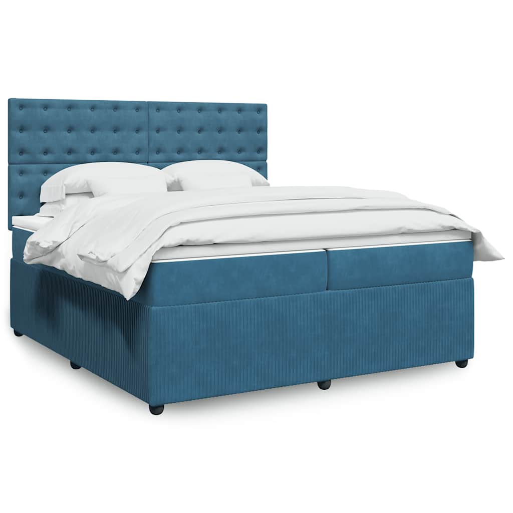 Box spring postelja z vzmetnico modra 200×200 cm žamet