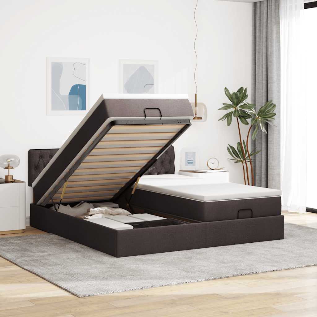 Otomanski posteljni okvir z vzmetnicami rjav 180×200 cm blago