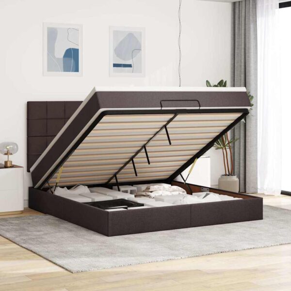 Otomanska postelja z vzmetnico&LEDs temno rjava 180x200cm blago