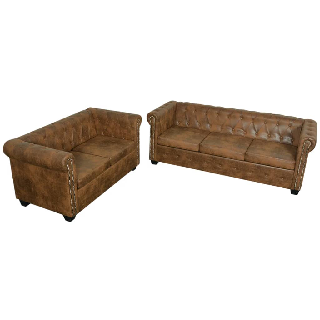 Chesterfield kavč dvosed in trosed rjave barve