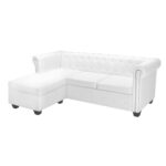 Chesterfield kavč L oblike umetno usnje bele barve