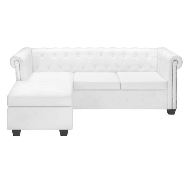 Chesterfield kavč L oblike umetno usnje bele barve - Image 2