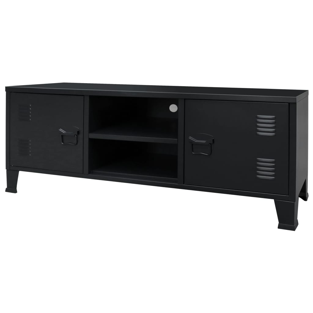TV omarica iz kovine industrijski stil 120x35x48 cm črne barve