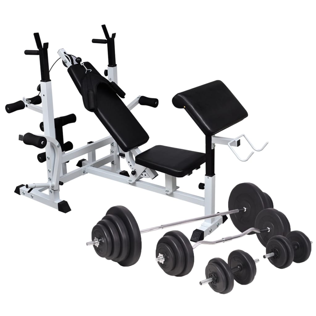 Vadbena klop s kompletom uteži in stojalom 120 kg