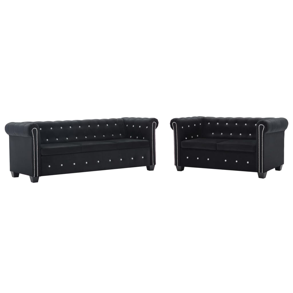 Komplet Chesterfield kavčev 2 kosa obloga iz žameta modra