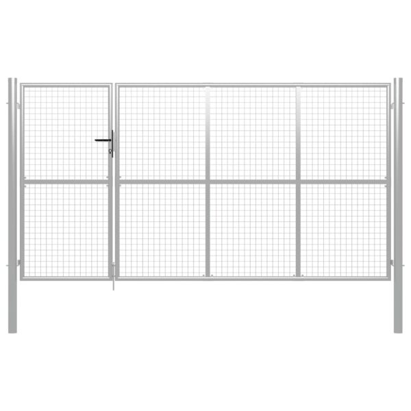 Vrtna vrata jeklena 350x150 cm srebrna