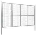 Vrtna vrata jeklena 350x150 cm srebrna - Image 2