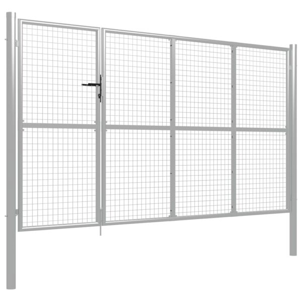 Vrtna vrata jeklena 350x150 cm srebrna - Image 2