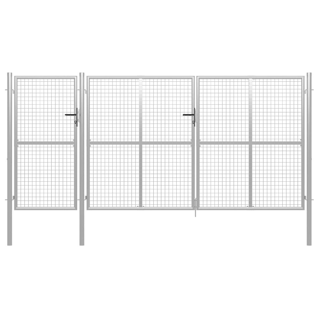 Vrtna vrata jeklena 400×150 cm srebrna