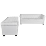 Chesterfield kavč dvosed in trosed um. usnje bele barve - Image 2
