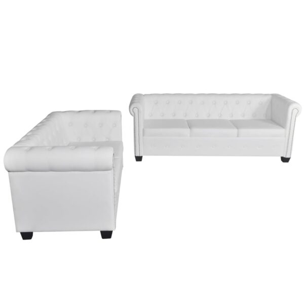 Chesterfield kavč dvosed in trosed um. usnje bele barve - Image 2