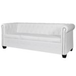 Chesterfield kavč dvosed in trosed um. usnje bele barve - Image 3