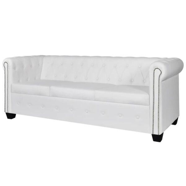 Chesterfield kavč dvosed in trosed um. usnje bele barve - Image 3