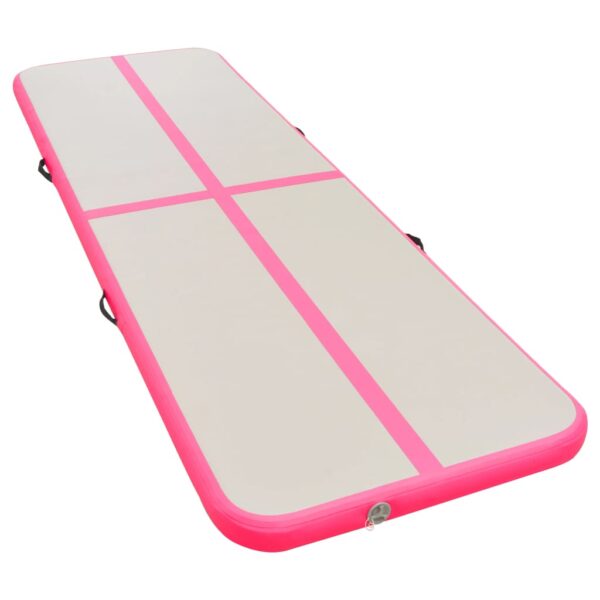 Napihljiva gimnastična podloga s tlačilko 700x100x10 cm roza - Image 2