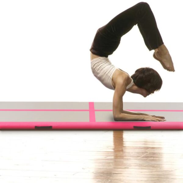 Napihljiva gimnastična podloga s tlačilko 700x100x10 cm roza - Image 3