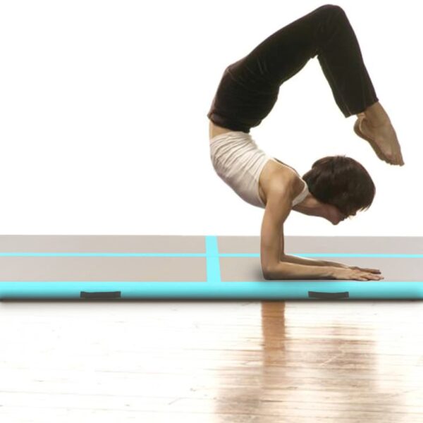 Napihljiva gimnastična podloga s tlačilko 800x100x10 cm zelena - Image 3