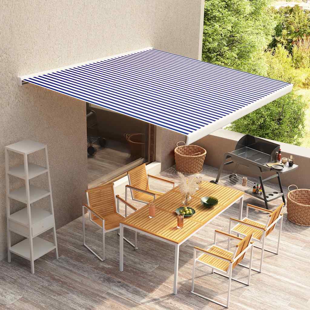 Motorizirana kasetna tenda 350×250 cm modra in bela