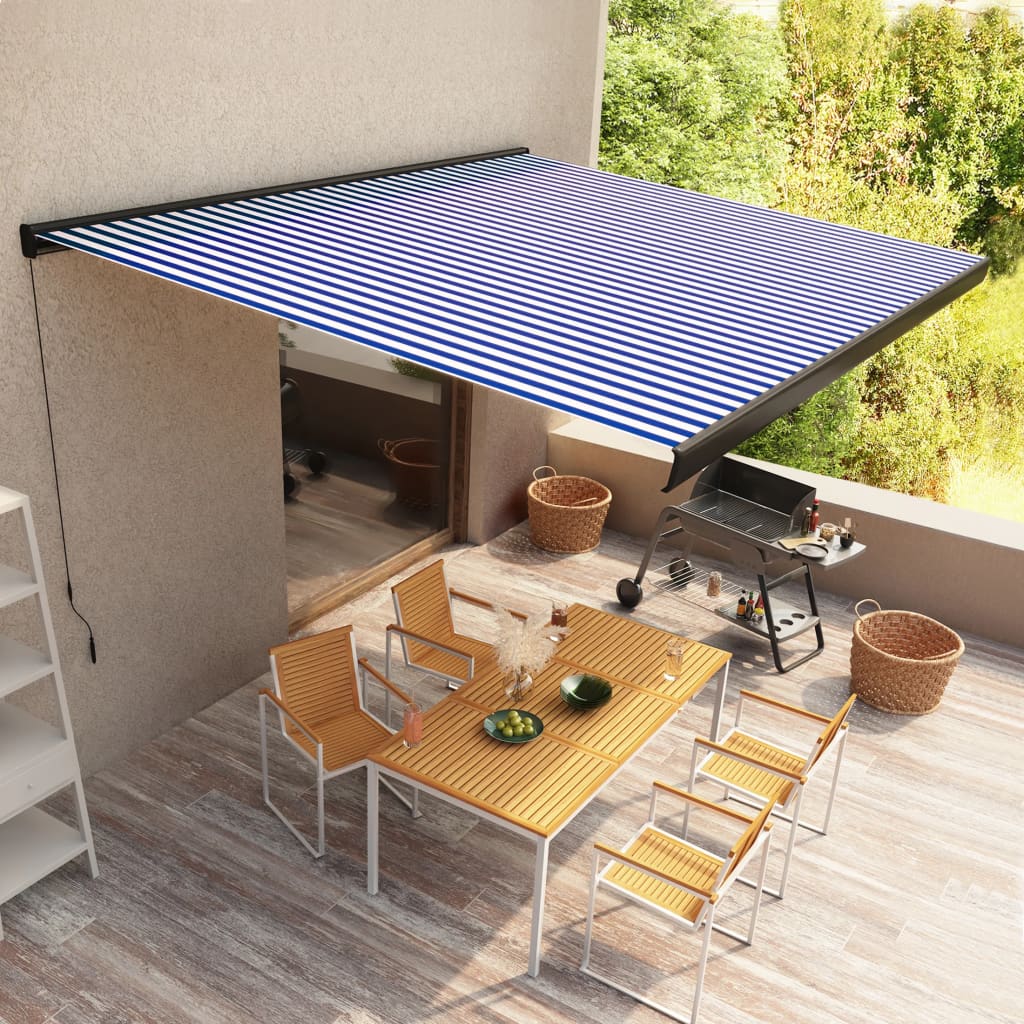 Ročno zložljiva kasetna tenda 400×300 cm modra in bela