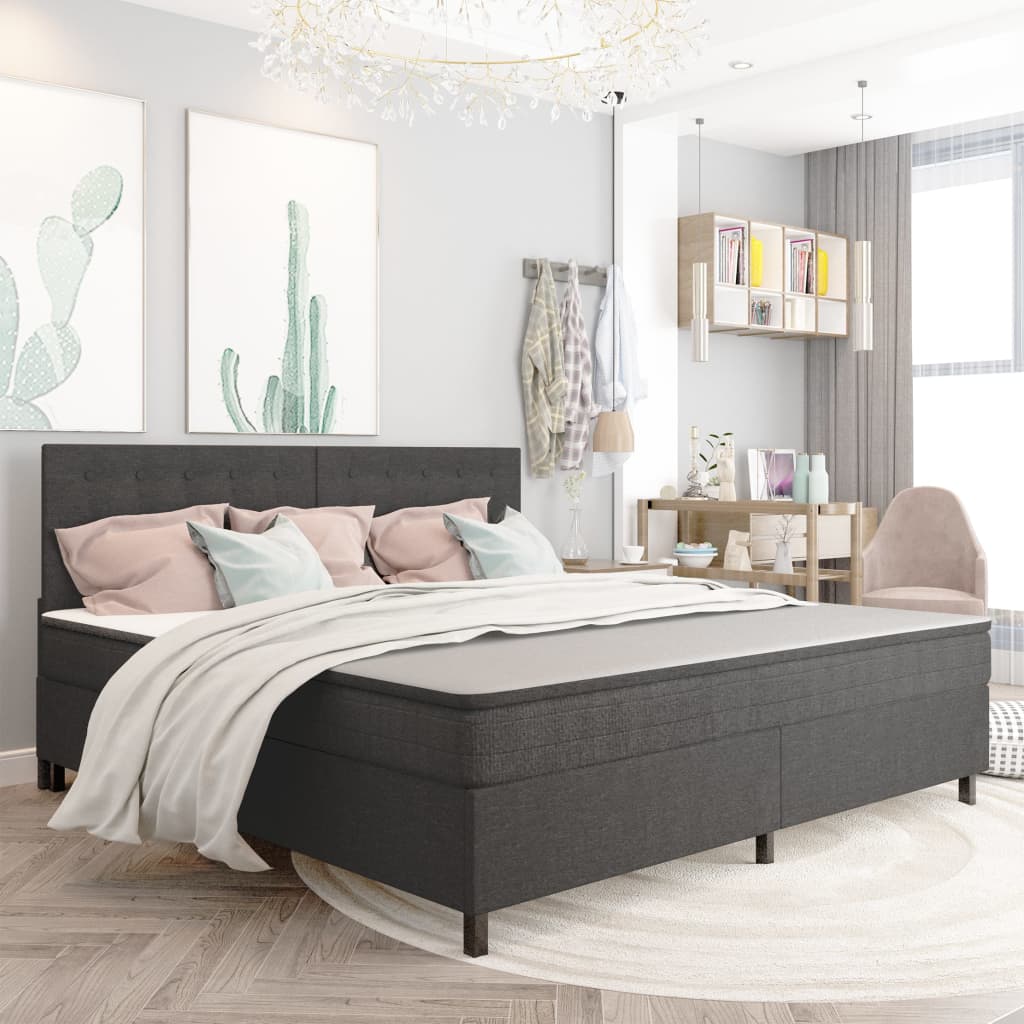 Boxspring postelja temno siva iz blaga 200×200 cm