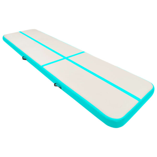 Napihljiva gimnastična podloga s tlačilko 800x100x15 cm zelena - Image 2