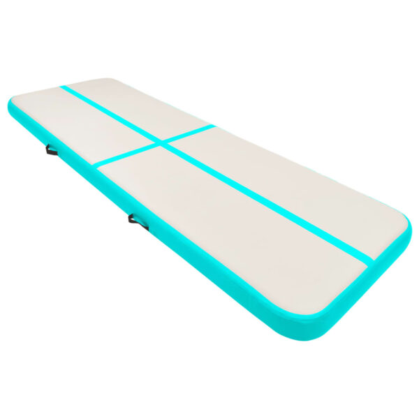 Napihljiva gimnastična podloga s tlačilko 400x100x20 cm zelena - Image 2