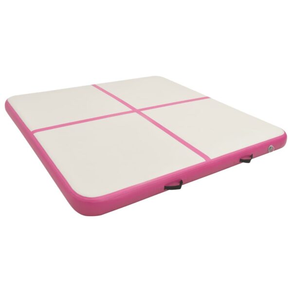 Napihljiva gimnastična podloga s tlačilko 200x200x20 cm roza - Image 2