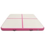 Napihljiva gimnastična podloga s tlačilko 200x200x20 cm roza - Image 3