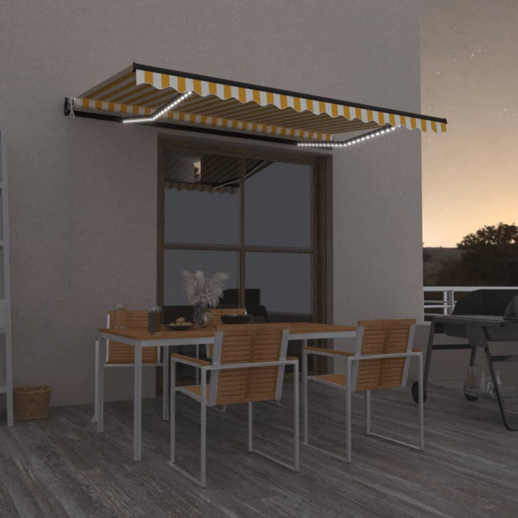 Avtomatska tenda LED + senzor 400×350 cm rumeno/bela