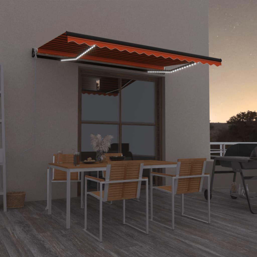 Avtomatska tenda LED + senzor 400×350 cm oranžna/rjava