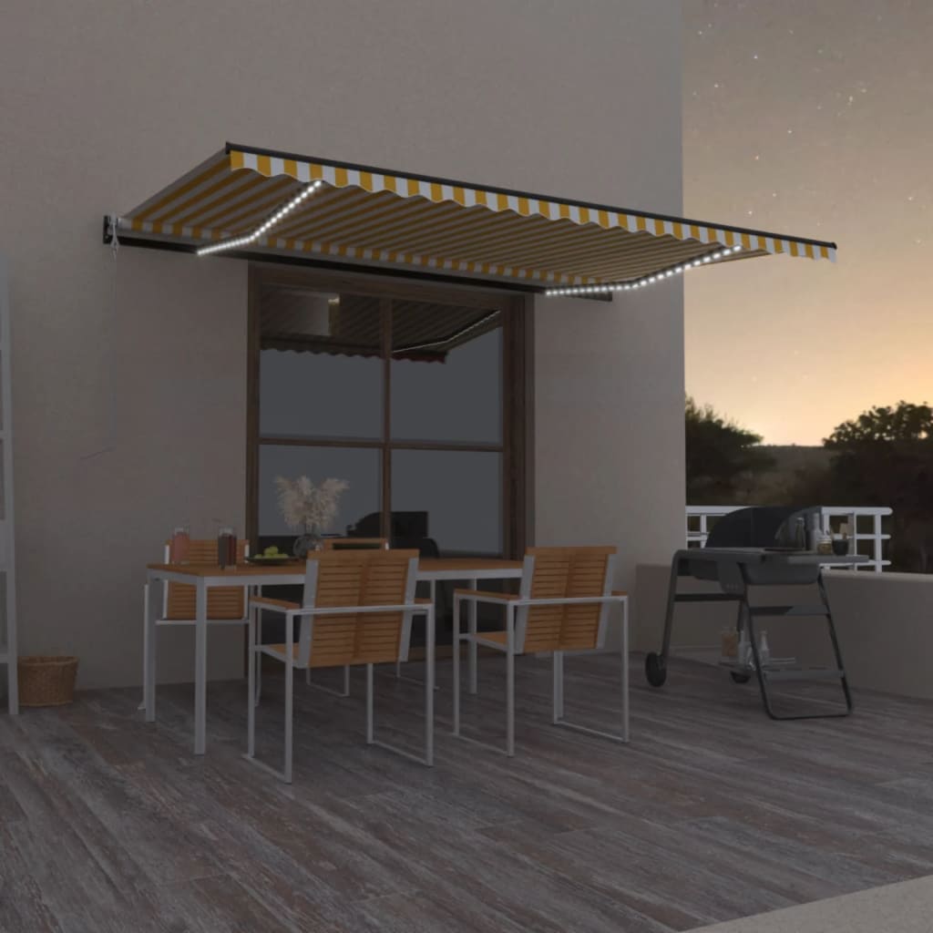 Avtomatska tenda LED + senzor 500×350 cm rumeno/bela
