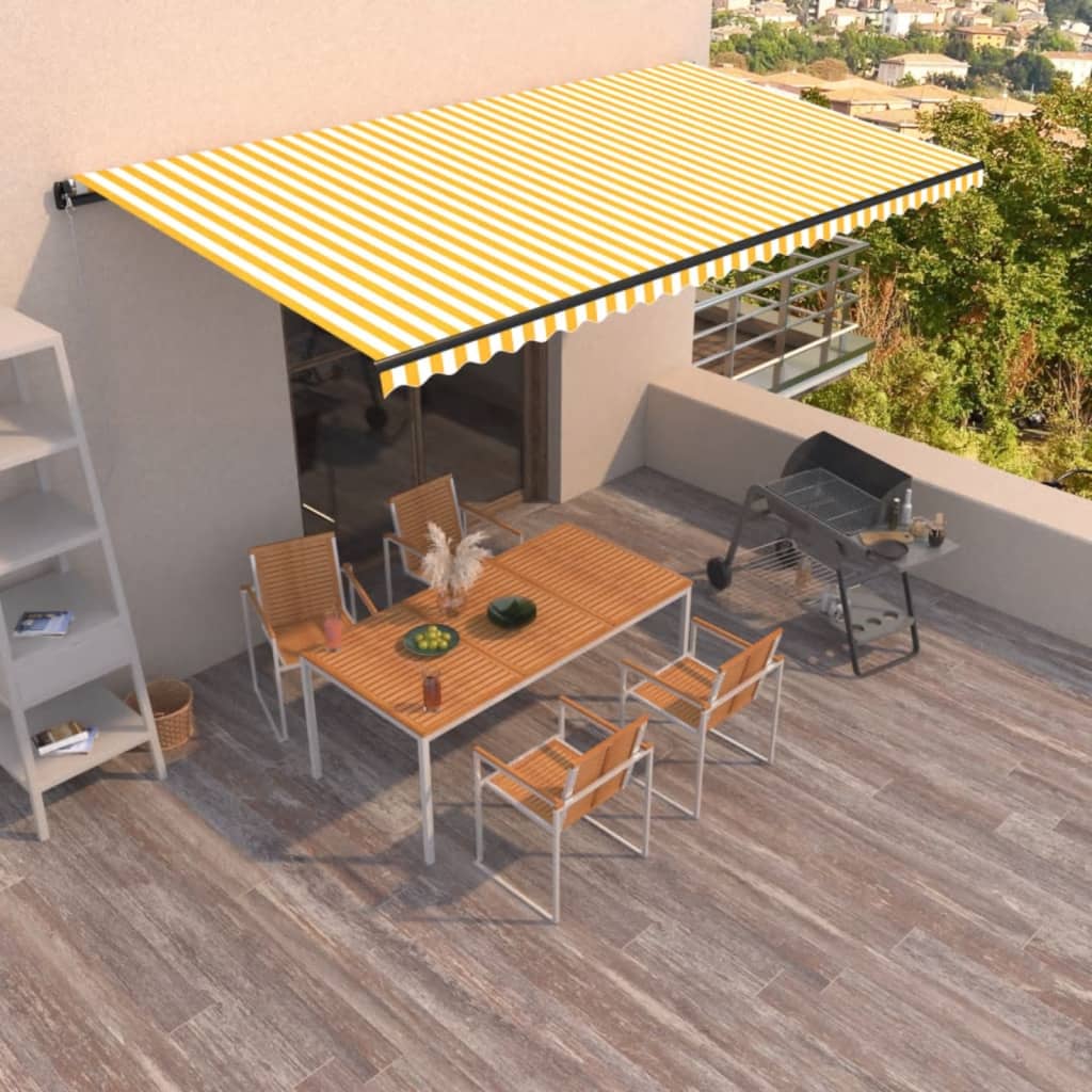 Ročno zložljiva tenda z LED lučmi 600×350 cm rumena in bela