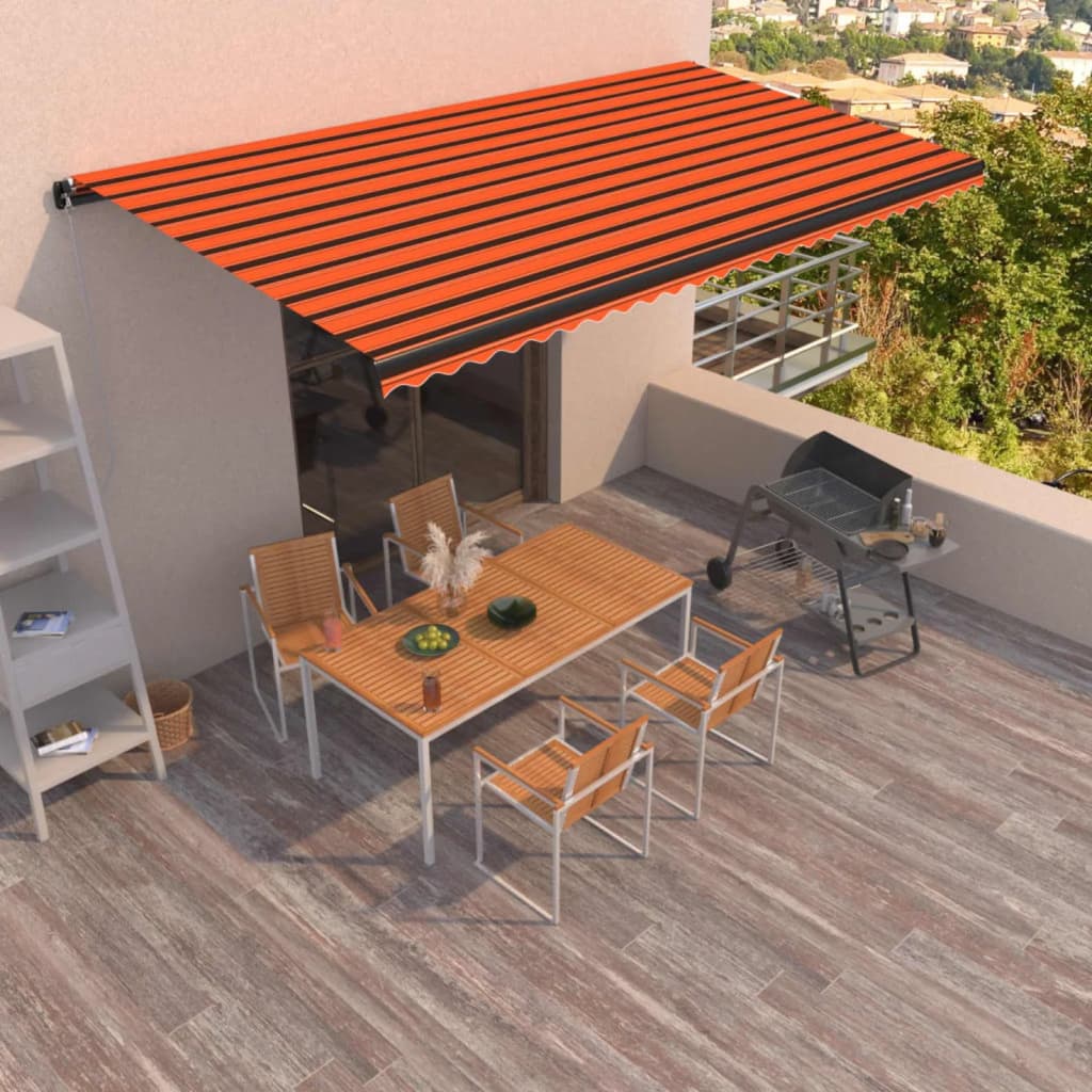 Ročno zložljiva tenda 600×350 cm oranžna in rjava