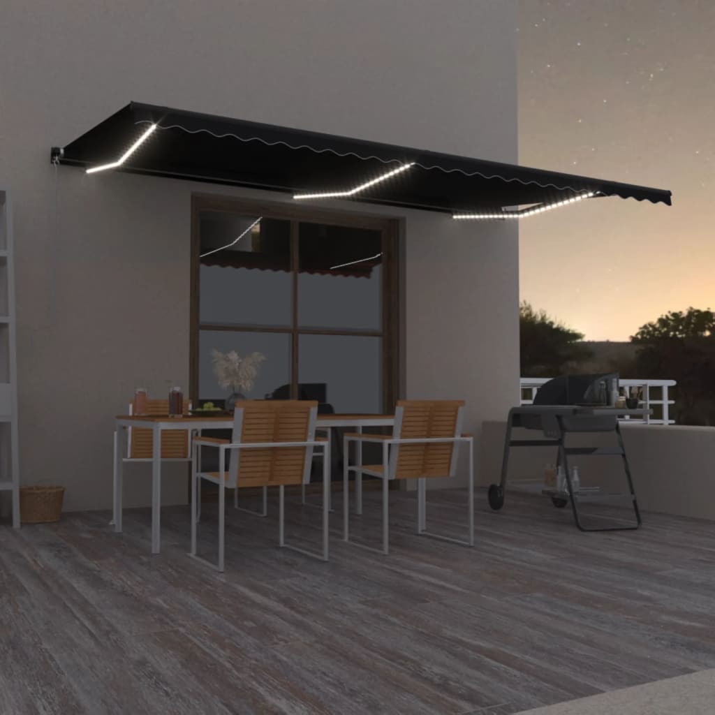 Ročno zložljiva tenda z LED lučmi 600×350 cm antracitna
