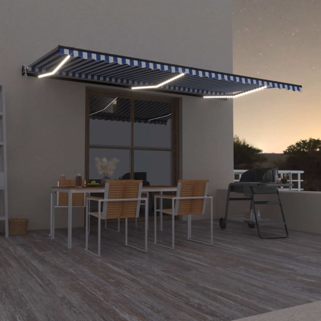Avtomatska tenda LED + senzor 600×350 cm modra in bela