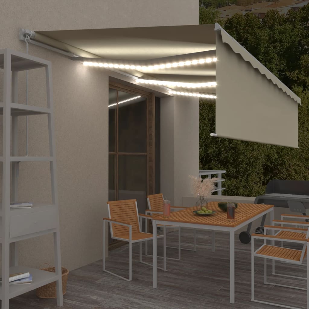 Ročno zložljiva tenda s senčilom LED 6×3 m krem